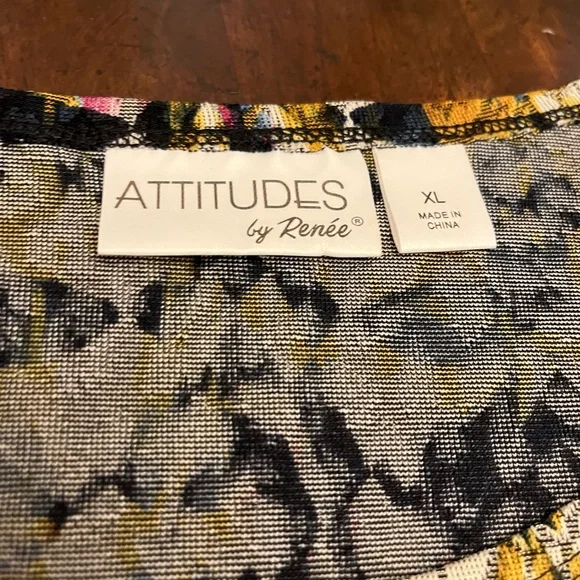 Attitudes By Renee Cold Shoulder Knit Top XL Blue Gold Black White - Picture 5 of 5